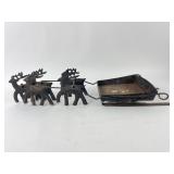Metal Reindeer & Sleigh Sculpture 23 Inches
