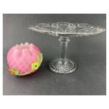 Glass Compote & Pink Satin Glass Vase