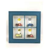 Blue Wooden Display With Mini Vehicles