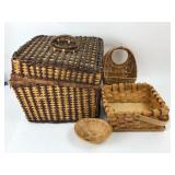 Wicker Picnic Basket & Assorted Small Baskets
