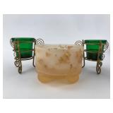 Green Glass Holders & Resin Bowl