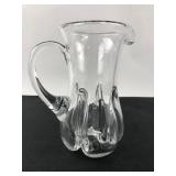 Clear Handblown Glass Pitcher With Handle