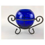 Cobalt Blue Bowl In Metal Stand