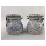 2 Ceramic Blue & White Storage Jars