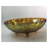 Carnival Glass Footed Bowl With Fruit Motif