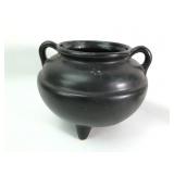 Black Pottery Tripod Vessel With Handles