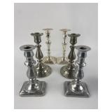Three Pairs Of Silvertone Candlesticks