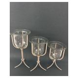 3 Glass Candle Holders With Metal Bases