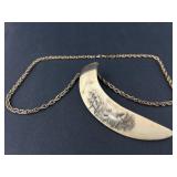Scrimshawed Boar Tusk Pendant & Sterling Chain