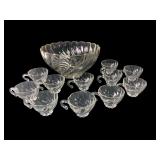Clear Glass Punch Bowl & 12 Cups Set