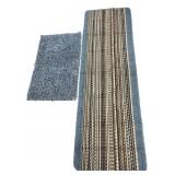 Striped Runner & Blue Area Rug Set
