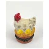 Limoges Style Porcelain Hen & Chicks Trinket Box
