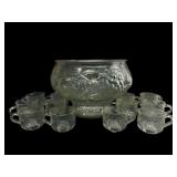 Glass Punch Bowl With 12 Matching Cups