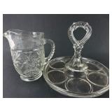 Glass Creamer & Relish Tray Set