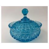 Blue Pressed Glass Covered Dish With Lid