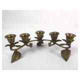 Brass 5-Cup Leaf Motif Candelabra