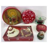 Holiday Tins, Snowman Plates & Snow Globe