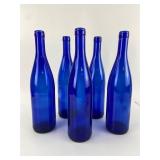 5 Blue Glass Wine Bottles