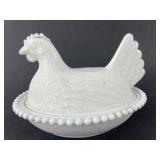 Milk Glass Hen On Nest Dish