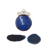 Etched Blue Glass Pendant and Agate Slices
