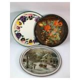 Currier & Ives and Floral Lithographed Tin Trays