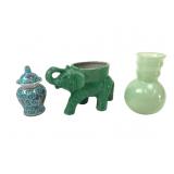 Chinese Porcelain Mini Jar, Elephant Planter, and