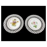 Pair of Fenton Milk Glass Open Lace Plates