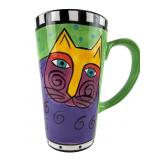 Laurel Burch Tall Ceramic Cat Design Coffee Mug .