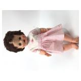 Vintage 14-Inch Hard Plastic Doll in Pink Gingham
