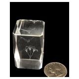 Laser-Etched Crystal Cube with Hummingbird