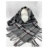 Burberry Style Grey Plaid Fringed Scarf, 66'