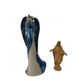 Ceramic Angel and Carved Resin Madonna Figures