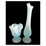 Fenton Blue Opalescent Glass Vase and Jack-in-the-