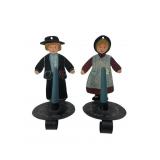 Pr. Vintage Hand-Painted Tin Amish Candle Holders