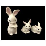 Set of 3 Bisque Porcelain Rabbit Figurines
