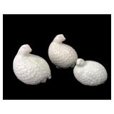 Set of 3 White Glazed Ceramic Quail Figurines