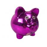 Pink Chrome Ceramic Piggy Bank with Jeweled Eyes
