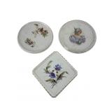 Three Vintage Hand-Painted Porcelain Trivets