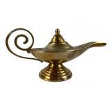 Vintage Etched Brass Aladdin-Style Oil Lamp