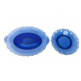 Cobalt Blue Pressed Glass Mount Vernon Plate Set