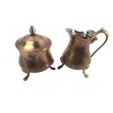 Brass Tone Footed Creamer and Sugar Set
