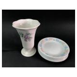Pfaltzgraff Grape Vase and Corelle Tulip Plates