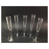 Set of 5 Hand-Blown Glass Hollow Stem Champagne Fl