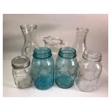 Ball and Assorted Glass Jars, Pitcher, and Bottles