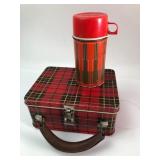 Thermos Brand Plaid Metal Lunch Box and Thermos