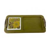 Georges Briard Floral Gold Mum Ceramic & Wood Tray