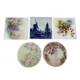 Wheeling and Mettlach Hand-Painted Ceramic Tiles