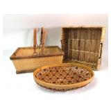 Group of Three Woven Baskets and Trays