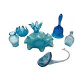 Assorted Blue Art and Pressed Glass Collection