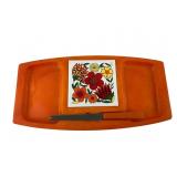 Retro Orange Plastic and Tile Cheese Board Set